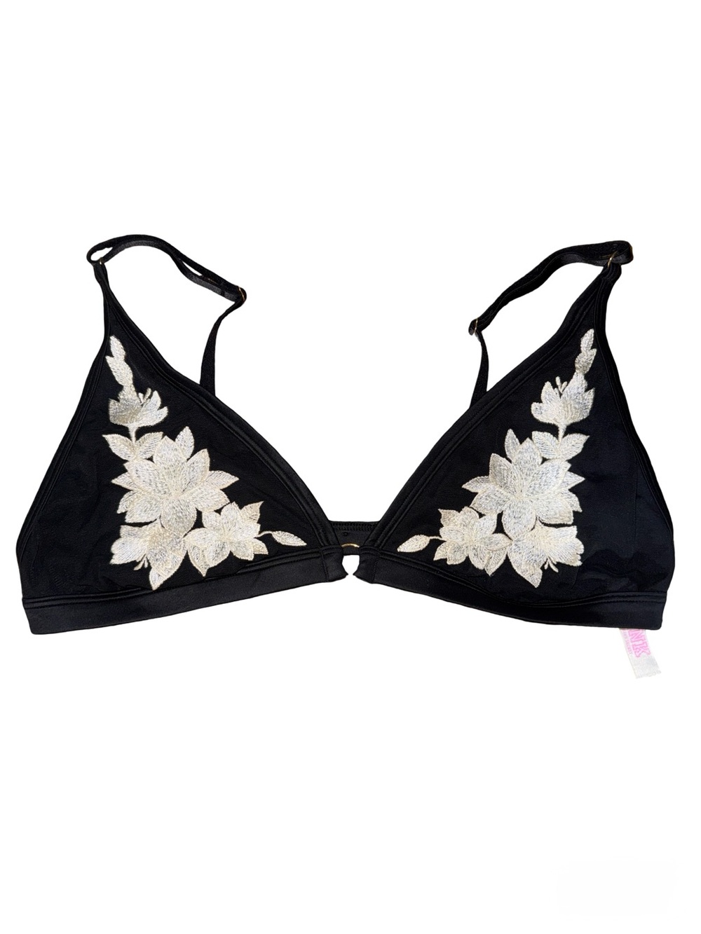 PINK Victoria's Secret Black Bralette with White Floral Appliqué